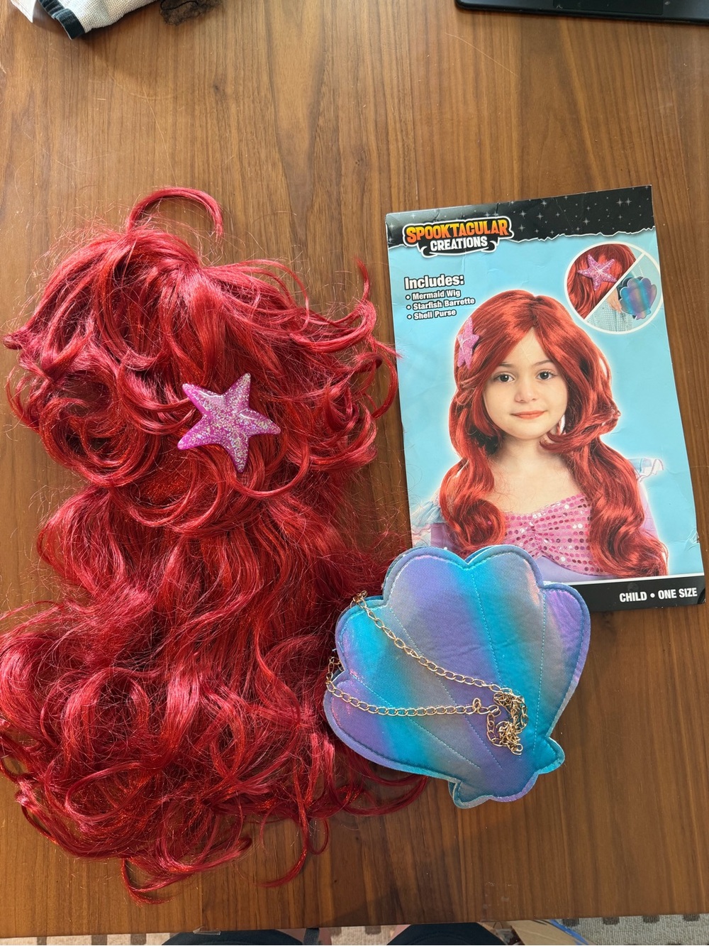 Red Mermaid Wig with Starfish Clip